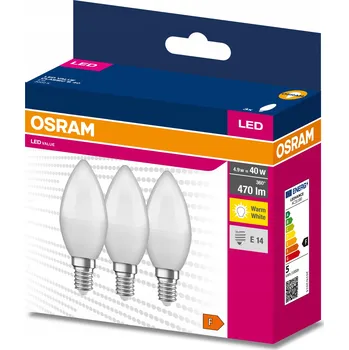 Žárovka 3x LED žárovka E14 svíčka 4,9W = 40W 3000K Osram