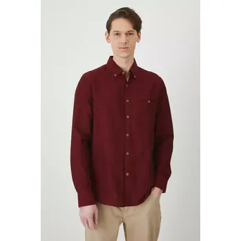 Pánská košile Lněná košile Medicine pánská, vínová barva, regular, s límečkem button-down RS25.KDM050 93M, vel. S