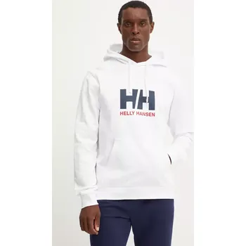 Pánská mikina Bavlněná mikina Helly Hansen HH LOGO pánská, bílá barva, s kapucí, s potiskem, 30394 00X, vel. S