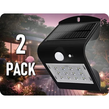 Venkovní osvětlení LED Solární Svítidlo S POHYBOVÝM SENZOREM 1,5W, 220lm, IP65, černé/2-PACK