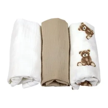 Prostěradlo Mušelínové prostěradlo do kočárku / sada 3 ks - medvídci