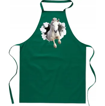 Kuchyňská zástěra KUCHYŇSKÁ ZÁSTĚRA bavlna zelená s motivem DÍRA KŮŇ s koněm koníkem FA_493_z