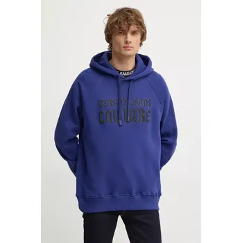 Pánská mikina Bavlněná mikina Versace Jeans Couture pánská, tmavomodrá barva, s kapucí, s potiskem, 77GAIL02 CF02L 77GAIL02.CF02L 59X, vel. XL