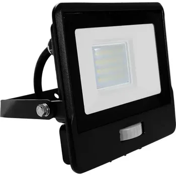 LED reflektor s PIR senzorem, 20W, 1510lm, Samsung chip, 1m kabel, 100°, IP65, černý Teplá bílá