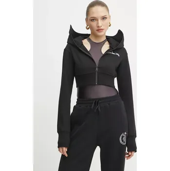 Dámská mikina Bavlněná mikina Versace Jeans Couture dámská, černá barva, s kapucí, s aplikací, 78HAIC08 CF00C 78HAIC08.CF00C 99X, vel. S