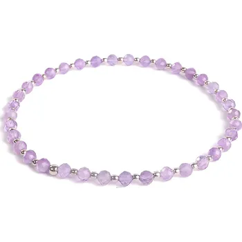 Náramek 4U Dámský náramek s přírodním ametystem a stříbrnými kuličkami