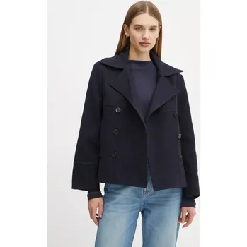 Dámský kabát Vlněný kabát The Kooples tmavomodrá barva, přechodný, dvouřadový, FMAN29001K 59X, vel. 42