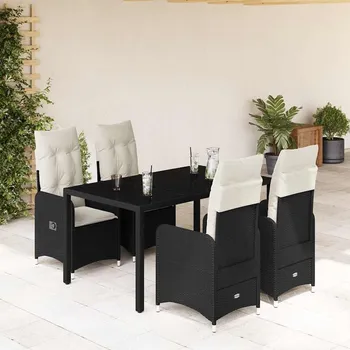 5dílný zahradní bistro set s poduškami černý polyratan Černý3276990