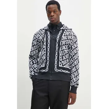 Pánská mikina Bavlněná mikina Versace Jeans Couture pánská, černá barva, s kapucí, vzorovaná, 77GAIE08 CF20E 77GAIE08.CF20E 99A, vel. L