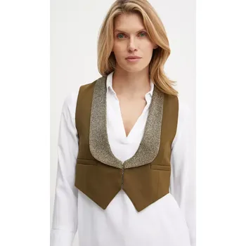 Dámská vesta Vesta s příměsí vlny Weekend Max Mara zelená barva, jednořadá, 2425156016600 87X, vel. 36