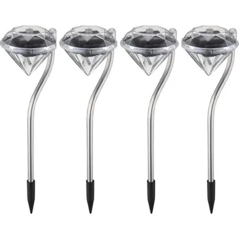 Venkovní osvětlení 4 ks Zahradní solární lampa LED Crystal, 30cm, zapichovací, nerez, bílé světlo