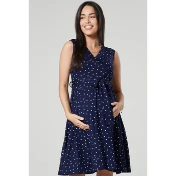 Těhotenské šaty Letní těhotenské a kojící šaty s uvazováním 3v1 Corry tmavě modré s puntíky Velikost: L