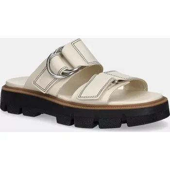 Dámské sandále Kožené pantofle Sorel REIN CB SLIDE dámské, béžová barva, na platformě, 2113111191 01X, EUR 42