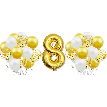 Balónek Sada ZLATÝCH BALÓNKY k 8. NAROZENINÁM výročí svatby jubileu BÍLÉ konfety