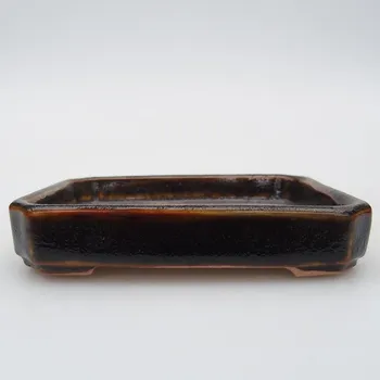 Květináč Keramická bonsai miska 10 x 8 x 2 cm černohnědá
