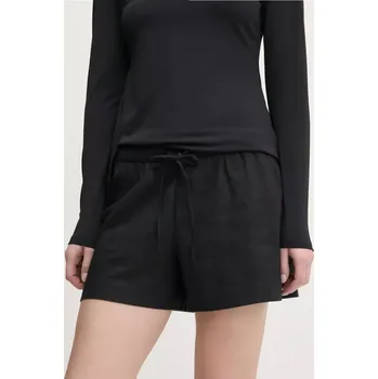 Dámské kraťasy Lněné kraťasy Abercrombie & Fitch dámské, černá barva, hladké, high waist, KI149-5186 KI149.5186.900 99X, vel. M