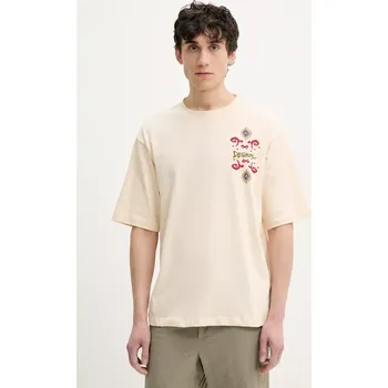 Bavlněné tričko Desigual WISCONSIN béžová barva, s aplikací, 25SMTK10 01X, vel. M