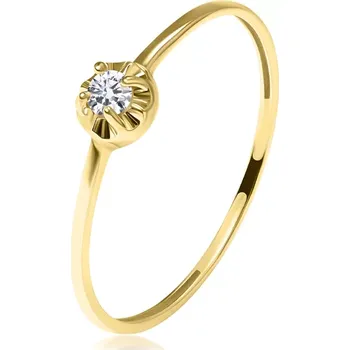 Prsten Prsten ze žlutého zlata 585 - čirý briliant, vroubkovaný okraj, úzké rameno - Velikost: 51