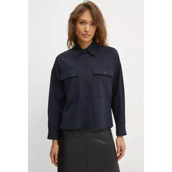 Pánská košile Košile s příměsí vlny Weekend Max Mara tmavomodrá barva, relaxed, s klasickým límcem, 2425046042600 59X, vel. 34