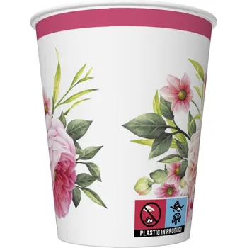 Jednorázové nádobí Papírový kelímek 0,25l Rose twigs with Leaves and Flowers