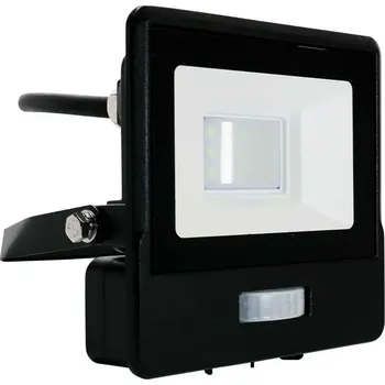 LED reflektor s PIR senzorem, 10W, 735lm, Samsung chip, 1m kabel, 100°, IP65, černý Teplá bílá