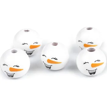 Dřevěné korálky s obličejem sněhulák Ø20 mm Varianta: 1 bílá lakovaná, Balení: 200 ks