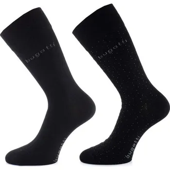 Pánské ponožky Bugatti pánské ponožky 2 páry černé/puntík s jemným lemem 6264 - 39-42 | P694988