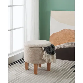 Taburet Malá stolička s látkovým potahem v neutrálních odstínech s úložným prostorem