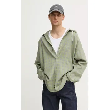 Pánská košile Košile Diesel S-DEWNY-HOOD-B SHIRT pánská, zelená barva, relaxed, se stojáčkem, A16214.0TKAG 70X, vel. 52