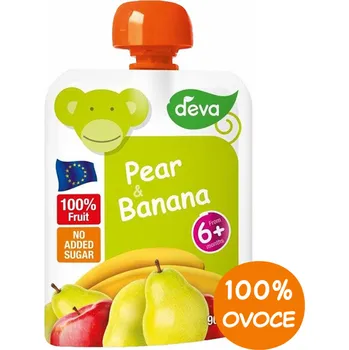 Dětská výživa DEVA Ovocná kapsička 100% ovoce Hruška a Banán, sleva 15%
