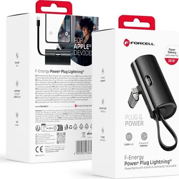 Elektronika Powerbanka Forcell F-Energy Power Plug F5K3 Powerbank s vestavěným konektorem Lightning Pd 20W 5000 mAh black