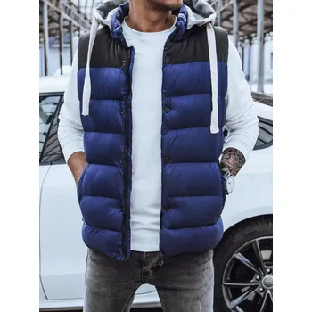 Pánská prošívaná vesta s kapucí tmavě modrá Dstreet DStreet modrá 3044962