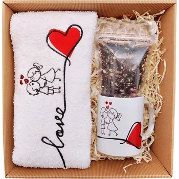 Vrták Dárek na Valentýna Chlapce Dívky, sada hrnků, ručník, potisk