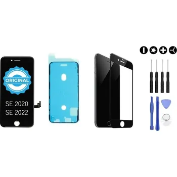 MULTIPACK - Original černý LCD displej iPhone SE 2020, SE 2022 + lepidlo na LCD (lepení pod displej) + 3D ochranné sklo + sada nářadí