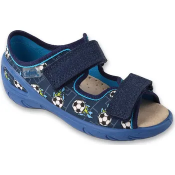 Chlapecké bačkory Bačkory papuče sandálky Befado Sunny 063X020 modré fotbal s koženou stélkou velikost: 30