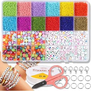 Dětské navlékací korálky KORÁLKY NA VÝROBU BIŽUTERIE NÁRAMKŮ NÁHRDELNÍKŮ SADA PÍSMENKA DIY