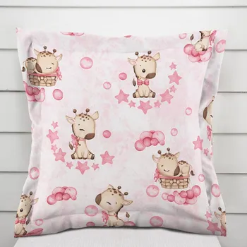Povlak na polštářek Dětský bavlněný povlak na polštář s lemem Sandra SA-438 Růžové žirafy na bílém 50 x 60 cm