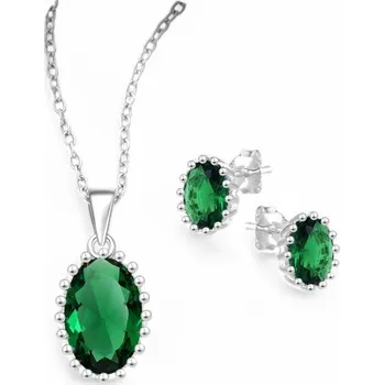 Náušnice Stříbrný set Leila ZELENÝ
