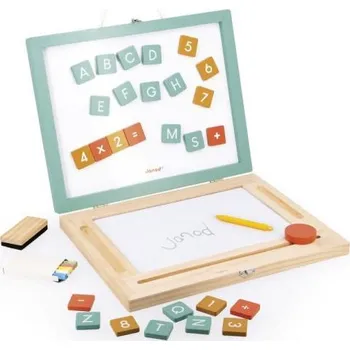 Dřevěná hračka Janod Dřevěný kufřík 4v1 Janod s magnetickou tabulí