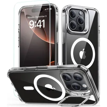 Náhradní kryt pro mobilní telefon 2PACK Kryt a ochranné sklo ESR Classic Hybrid Kickstand Halolock Magsafe a tvrzené sklo iPhone 16 Pro Clear