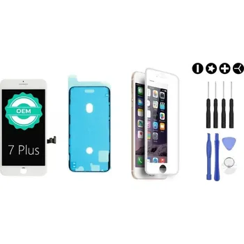 MULTIPACK - Bílý LCD displej iPhone 7 Plus + lepidlo na LCD (lepení pod displej) + 3D ochranné sklo + sada nářadí