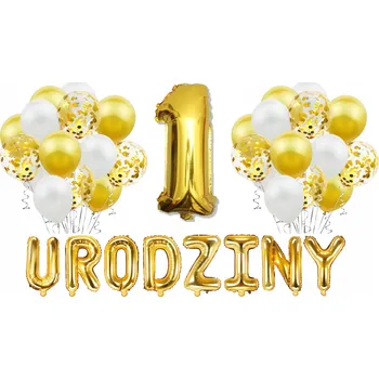 Balónek Zlatá sada BALÓNKY k 1. narozeninám s bílým konfety