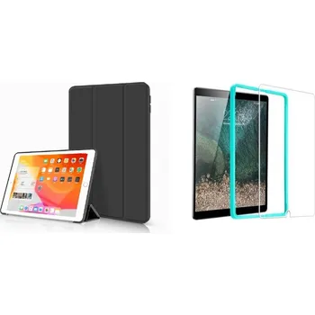 Náhradní kryt pro mobilní telefon TriFold Smart Case - Kryt se stojánkem pro iPad Mini 1/2/3 - černý + ochranné tvrzené sklo s montážním rámečkem