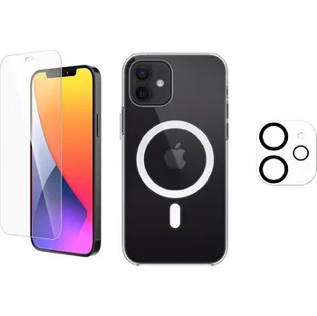 Náhradní kryt pro mobilní telefon 3PACK - Ochranné sklo + Crystal Air kryt s Magsafe + ochranné sklíčko kamery pro iPhone 12 Mini