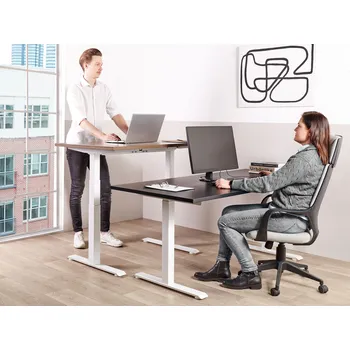 Psací stůl Výškově nastavitelný psací stůl černá deska stolu s ocelovým rámem 160 x 72 cm elektrické nastavení výšky moderní kanceláře Beliani