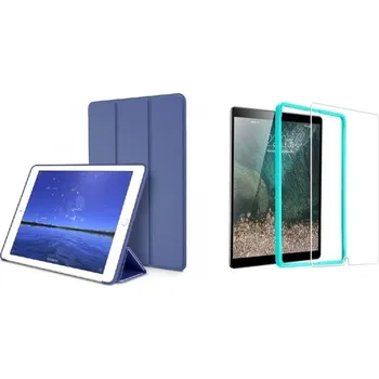 Náhradní kryt pro mobilní telefon TriFold Smart Case - Kryt se stojánkem pro iPad 2/3/4 - modrý + ochranné tvrzené sklo s montážním rámečkem