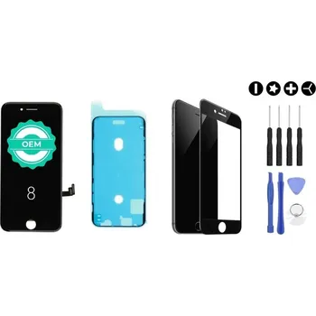 MULTIPACK - Černý LCD displej iPhone 8 + lepidlo na LCD (lepení pod displej) + 3D ochranné sklo + sada nářadí