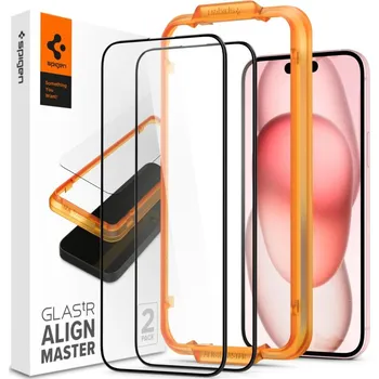 Náhradní kryt pro mobilní telefon 2ks v balení, set ochranných skel Spigen Alm Glass Fc 2-Pack iPhone 15 Plus black