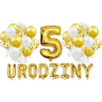 Balónek Sada ZLATÉ BALÓNKY k 5. NAROZENINÁM bílé konfety