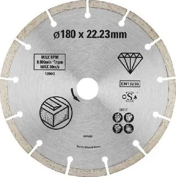 Řezný kotouč Stanley Příslušenství - Diamantový řezný kotouč na beton a cihly 180x22,2 mm STA38112-XJ